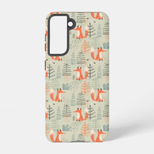 Cute Doodle Fox Forest Woodland Pattern Samsung Galaxy Hoesje