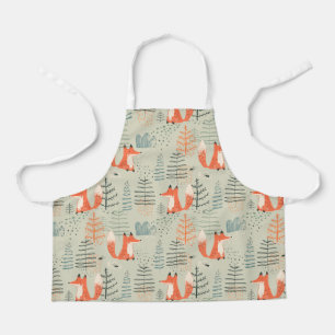 Cute Doodle Fox Forest Woodland Pattern Schort