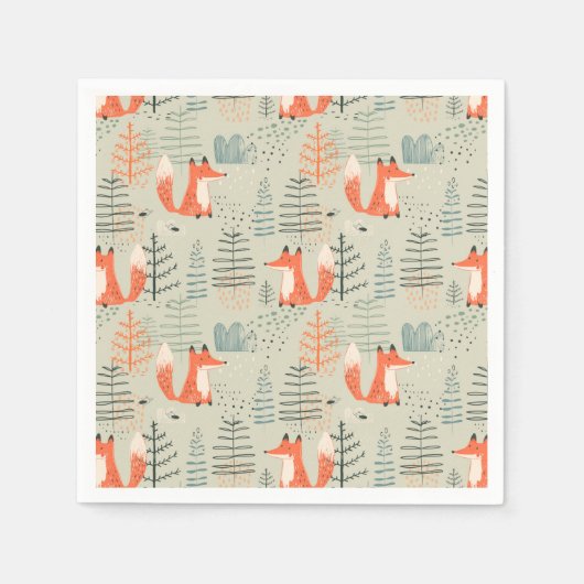 Cute Doodle Fox Forest Woodland Pattern Servet (Voorkant)