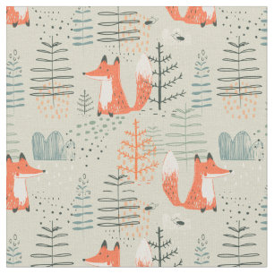 Cute Doodle Fox Forest Woodland Pattern Stof
