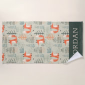Cute Doodle Fox Forest Woodland Pattern Strandlaken (Voorkant)