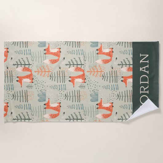 Cute Doodle Fox Forest Woodland Pattern Strandlaken (Voorkant)