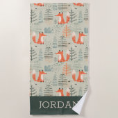 Cute Doodle Fox Forest Woodland Pattern Strandlaken (Voorkant)