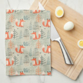 Cute Doodle Fox Forest Woodland Pattern Theedoek (Quarter Fold)