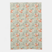 Cute Doodle Fox Forest Woodland Pattern Theedoek (Verticaal)