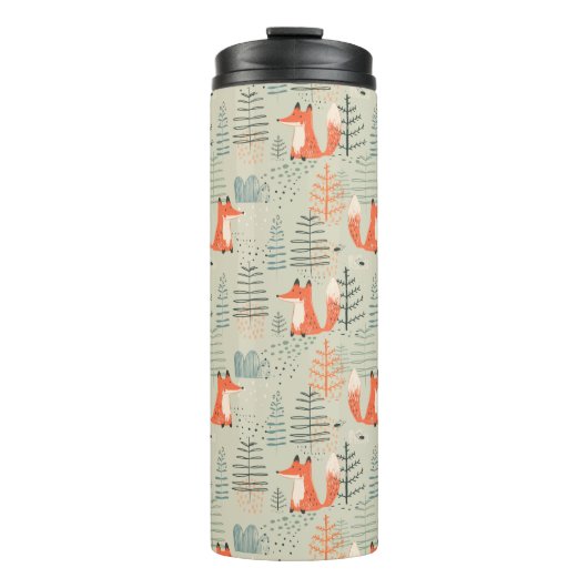 Cute Doodle Fox Forest Woodland Pattern Thermosbeker (Voorkant)