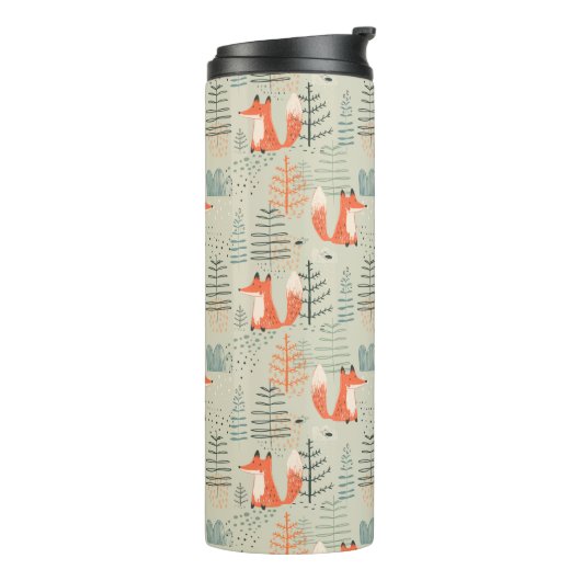Cute Doodle Fox Forest Woodland Pattern Thermosbeker (Gedraaid links)