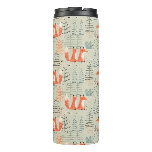 Cute Doodle Fox Forest Woodland Pattern Thermosbeker (Achterkant)