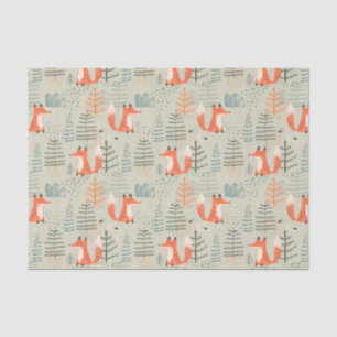 Cute Doodle Fox Forest Woodland Pattern Tissuepapier