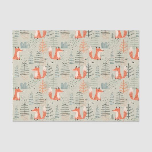 Cute Doodle Fox Forest Woodland Pattern Tissuepapier (Voorkant)
