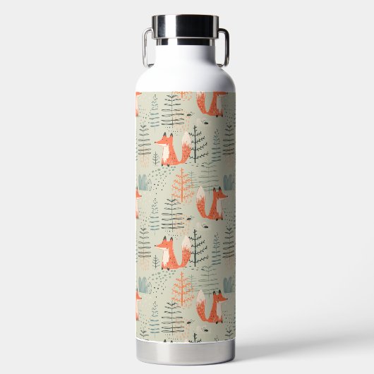 Cute Doodle Fox Forest Woodland Pattern Waterfles (Voorkant)
