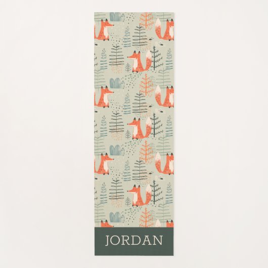 Cute Doodle Fox Forest Woodland Pattern Yogamat (Voorkant)