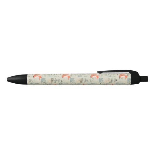 Cute Doodle Fox Forest Woodland Pattern Zwarte Inkt Pen (Bovenkant)