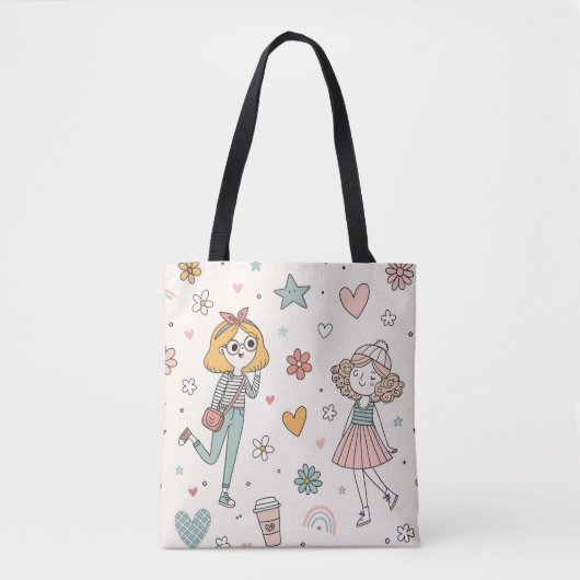 Cute Doodle Girls Full-Print Tote Bag (Voorkant)