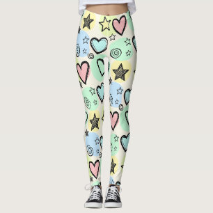 Cute Doodle-harten en -sterren met pastelkleuren Leggings