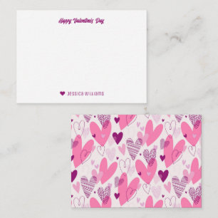 Cute Doodle Hartpatroon Roze Valentijnsdag Notitiekaartje