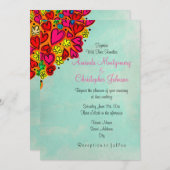 Cute Doodle Hearts and Flowers Wedding Kaart (Voorkant / Achterkant)