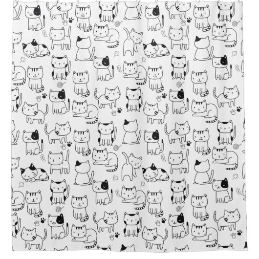 Cute Doodle Katten Patroon Douchegordijn (Voorkant)