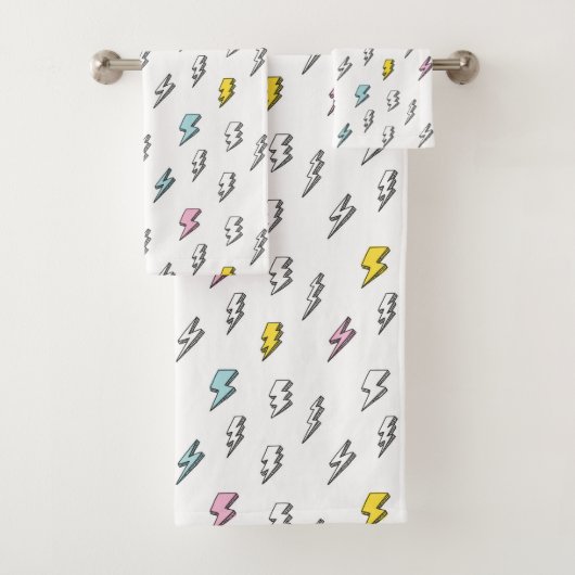 Cute Doodle Lightning Bolt Pattern Bad Handdoek (Insitu)