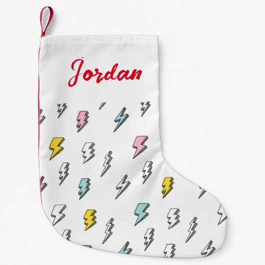 Cute Doodle Lightning Bolt Pattern Kleine Kerstsok (Voorkant)