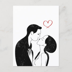 Cute Doodle Love Heart Romantic Couple Kiss Briefkaart