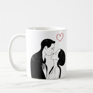 Cute Doodle Love Heart Romantic Couple Kiss Koffiemok