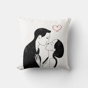 Cute Doodle Love Heart Romantic Couple Kiss Kussen
