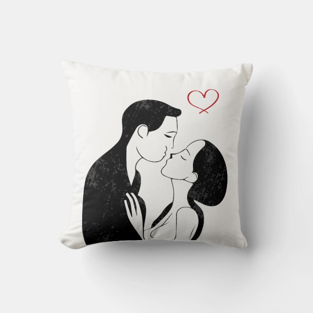 Cute Doodle Love Heart Romantic Couple Kiss Kussen (Voorkant)
