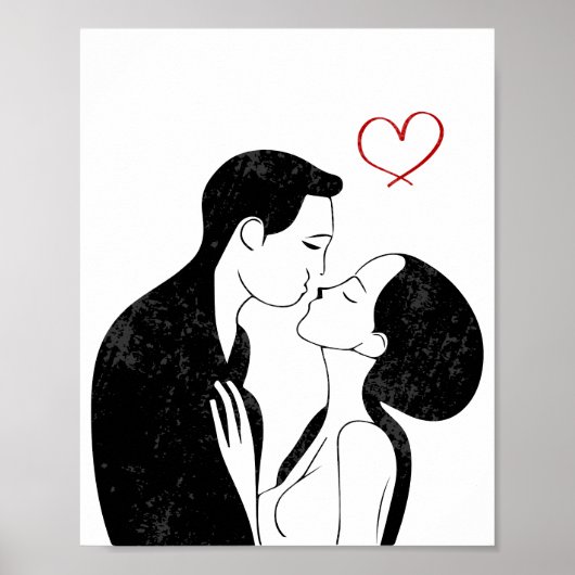 Cute Doodle Love Heart Romantic Couple Kiss Poster (Voorkant)