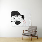Cute Doodle Love Heart Romantic Couple Kiss Wandkleed (In Situ (horizontaal))