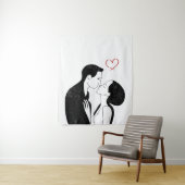 Cute Doodle Love Heart Romantic Couple Kiss Wandkleed (In situ)