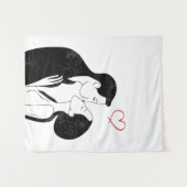 Cute Doodle Love Heart Romantic Couple Kiss Wandkleed (Voorkant (horizontaal))