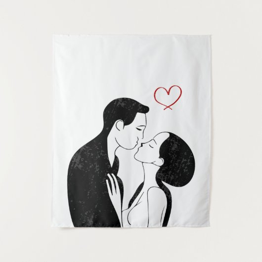 Cute Doodle Love Heart Romantic Couple Kiss Wandkleed (Voorkant)