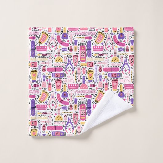 Cute Doodle Manicure Patroon Bad Handdoek (Wasdoekje)