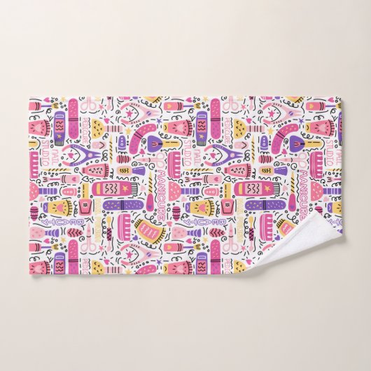 Cute Doodle Manicure Patroon Bad Handdoek (Handdoek)