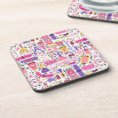 Cute Doodle Manicure Patroon Bier Onderzetter (Linkerzijde)