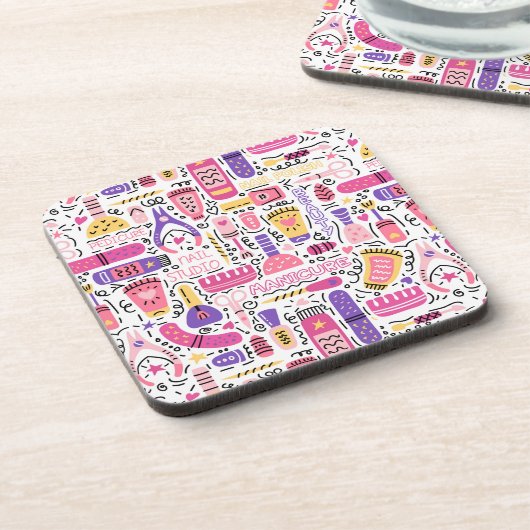 Cute Doodle Manicure Patroon Bier Onderzetter (Linkerzijde)