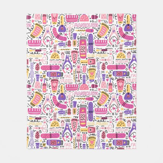 Cute Doodle Manicure Patroon Fleece Deken (Voorkant)