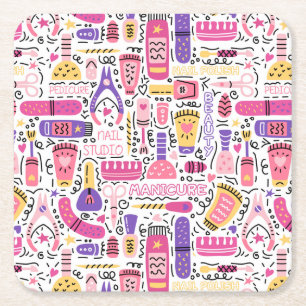 Cute Doodle Manicure Patroon Kartonnen Onderzetters