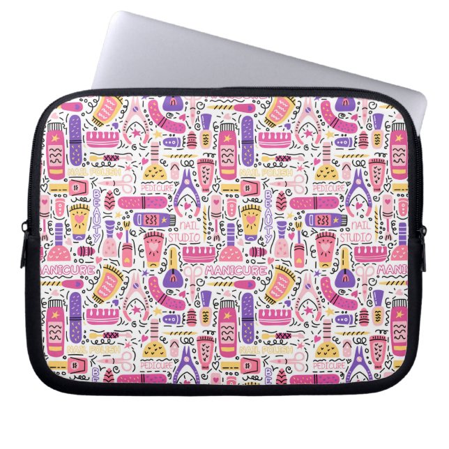 Cute Doodle Manicure Patroon Laptop Sleeve (Voorkant)