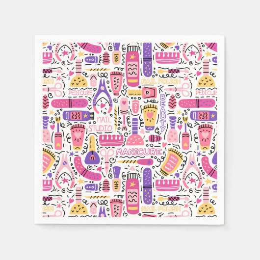 Cute Doodle Manicure Patroon Servet (Voorkant)