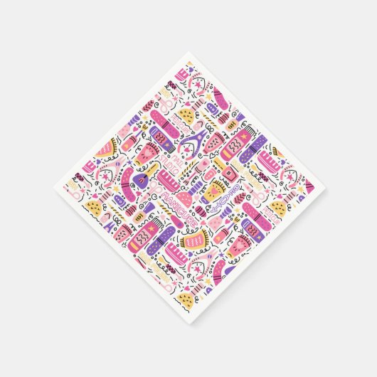 Cute Doodle Manicure Patroon Servet (Hoek)