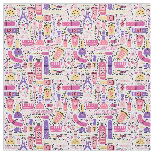 Cute Doodle Manicure Patroon Stof (Swatch)