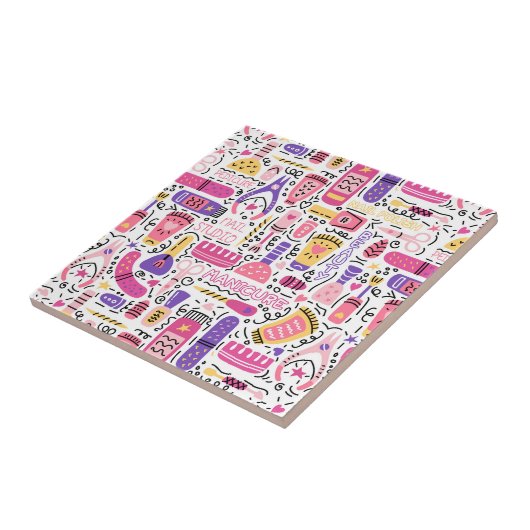 Cute Doodle Manicure Patroon Tegeltje (Zijkant)