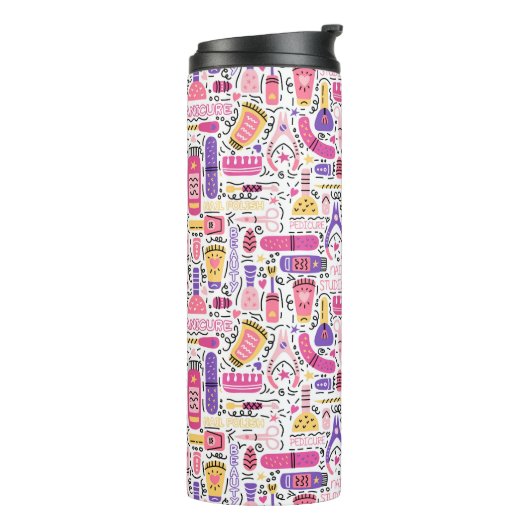 Cute Doodle Manicure Patroon Thermosbeker (Gedraaid links)