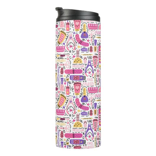 Cute Doodle Manicure Patroon Thermosbeker (Geroteerd rechts)