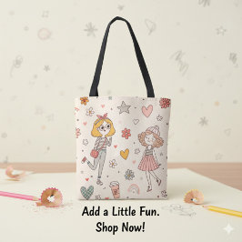 Cute Doodle Meisjes Full-Print Tote Tas