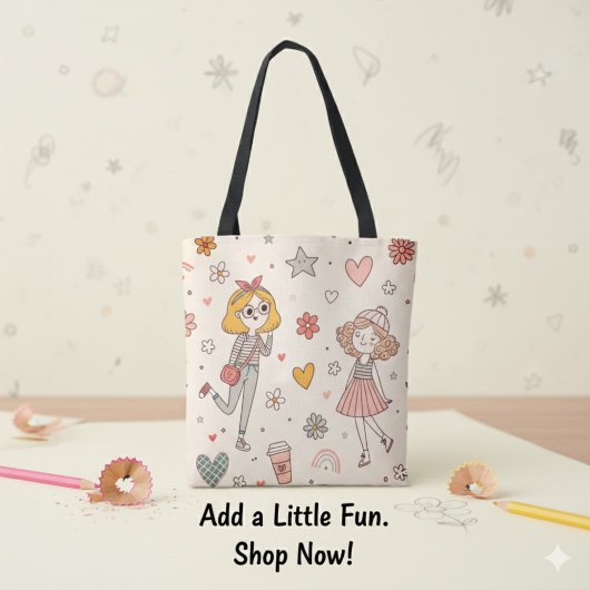 Cute Doodle Meisjes Full-Print Tote Tas