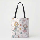 Cute Doodle Meisjes Full-Print Tote Tas (Voorkant)
