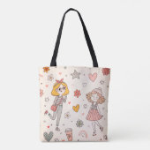 Cute Doodle Meisjes Full-Print Tote Tas (Achterkant)